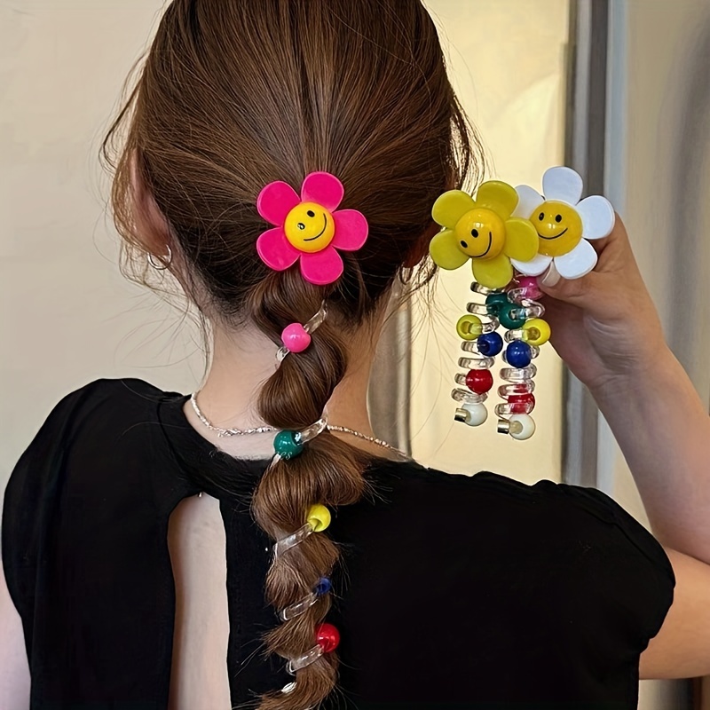 

Elegant Sunflower & Beaded Spiral Hair Tie - Cute Ponytail Holder For Women, Perfect For Birthdays
