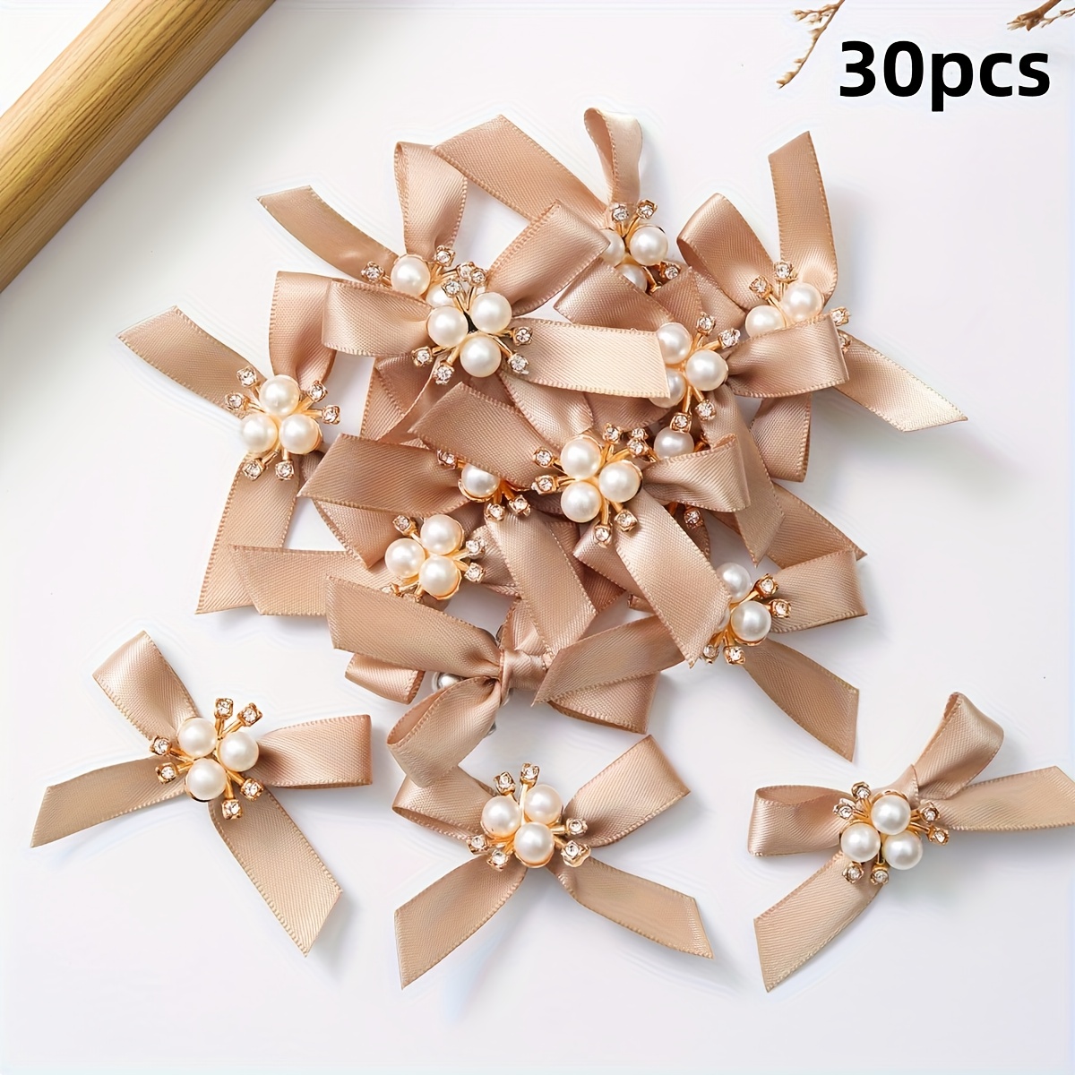E-shop 30 Stück Weihnachtliche Kunstperlen Handgemachte Schleifen mit Zirkonia, Schleifen-Applikationen für DIY-Basteln, Nähen, Scrapbooking, Hochzeit,