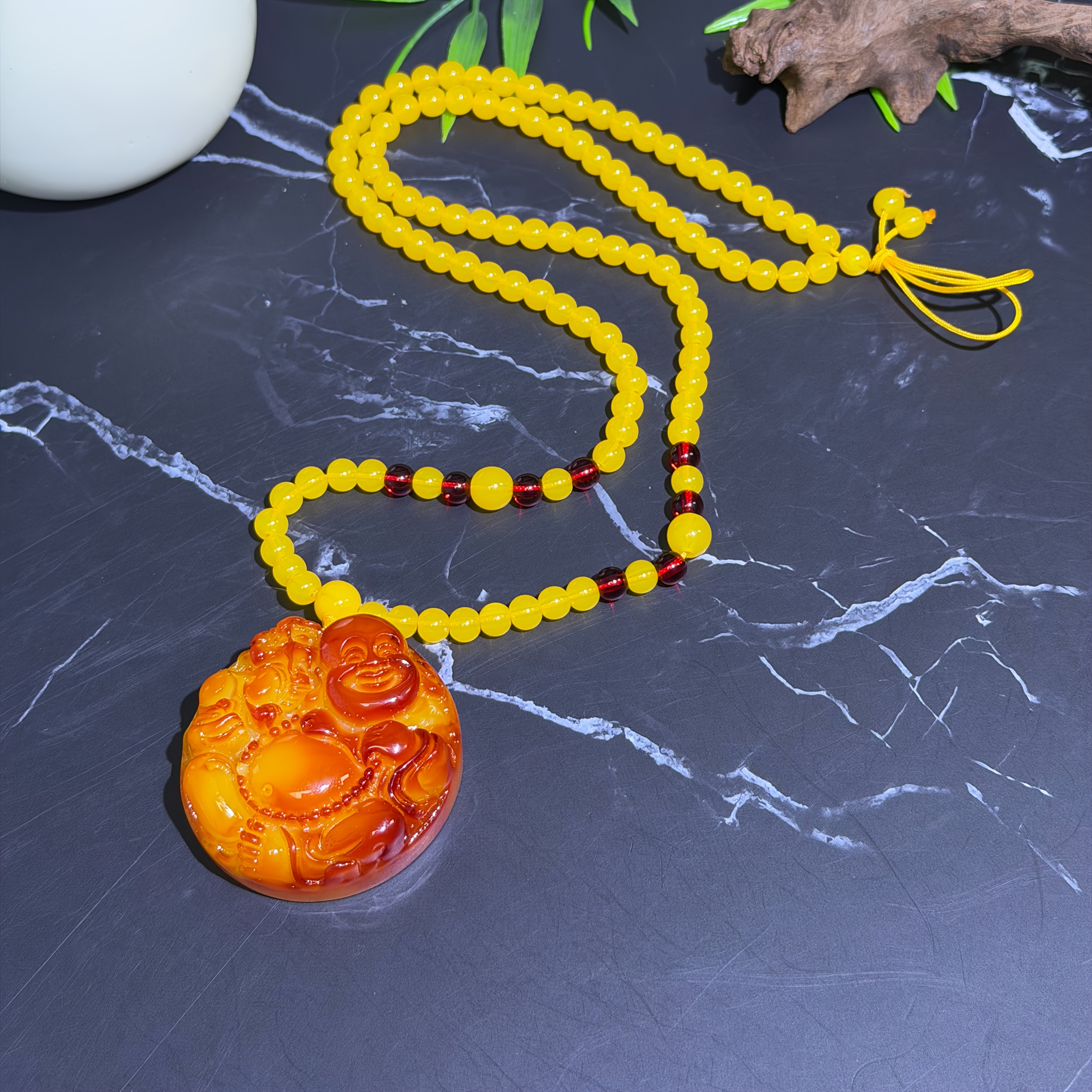 Amber Beeswax Pendant Necklace, Stylish and Elegant
