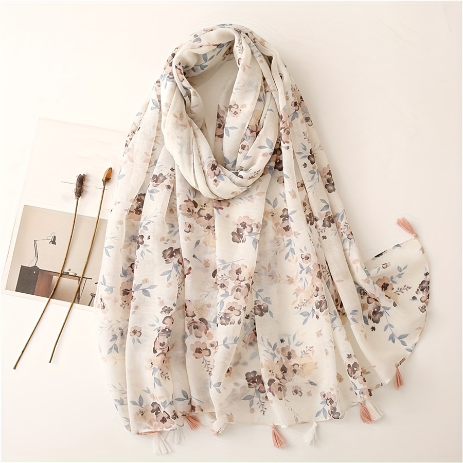 E-shop Neuer eleganter Damen-Abrikose-Blumen-Schal, weich, lässig, mit Quaste, modischer Umhang für Outdoor- und