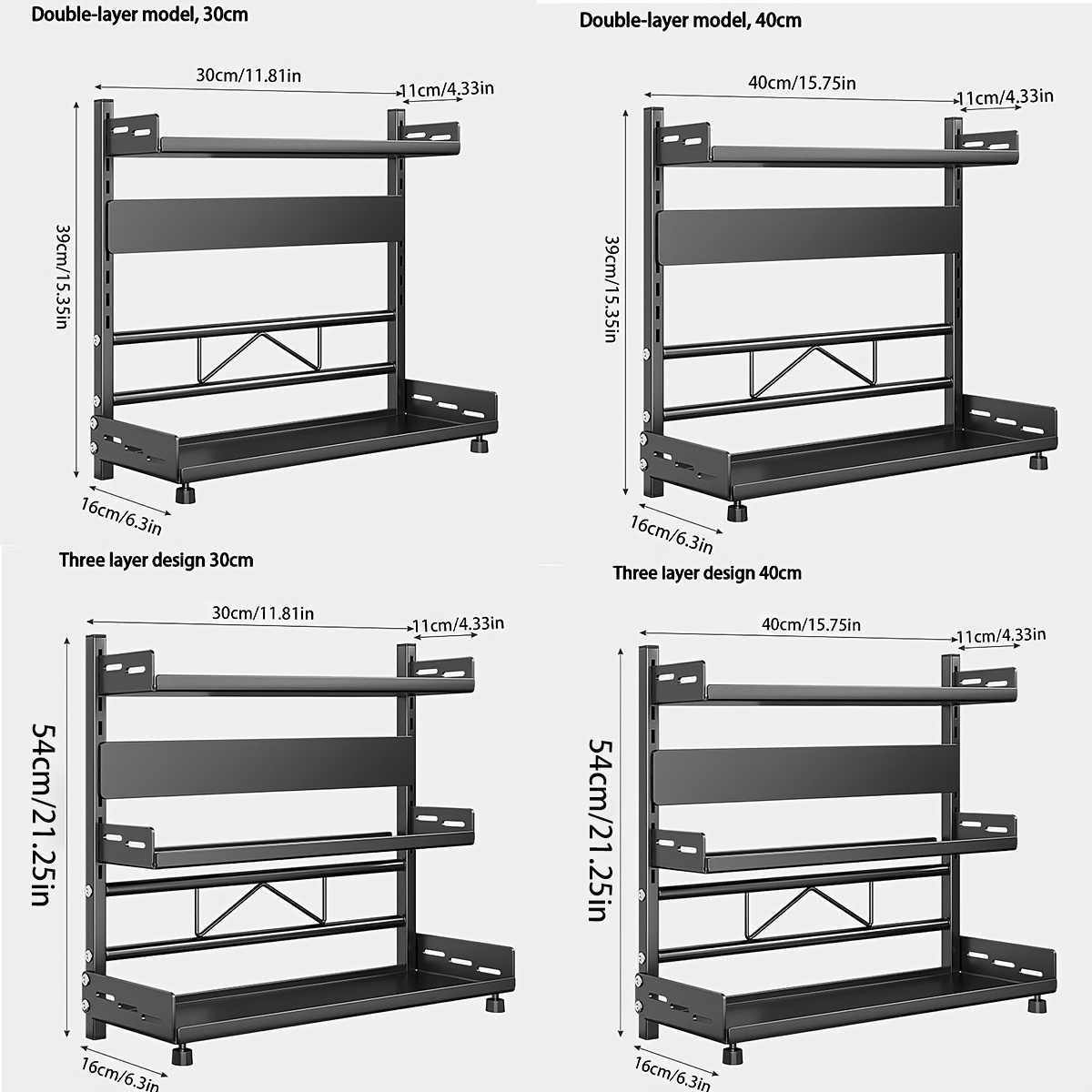 Image of Kitchen Spice Rack Organizer, Carbon Steel Countertop Storage Shelf With Knife Slot& Hooks, Rustproof Waterproof, Space For Spices Jars Bottles Utensils, For Counter Corner Cabinet(matte Black)