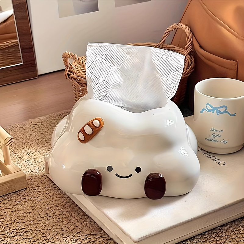 1pc cute cartoon cloud ceramic tissue box cream style   desktop tissue box light luxury high end tissue storage suitable for home decoration living room bedroom tissue storage desktop ornament bathroom tissue box gift Product details 5