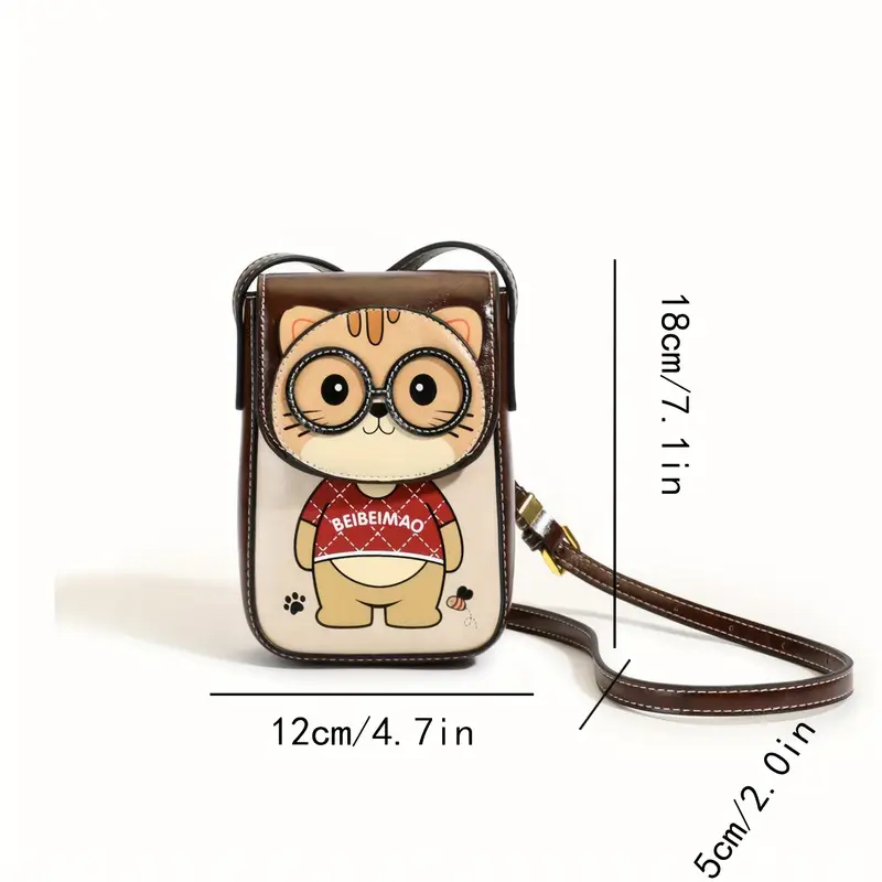 2025 mini cute cat animal print crossbody bag for women - adjustable strap, snap closure, nylon lining, olive brown/beige/pink - compact phone purse, mini purse, casual accessory, design, stylish , small handbag, casual wear, women s accessory, trendy accessory, durable material, women s handbag, details 0