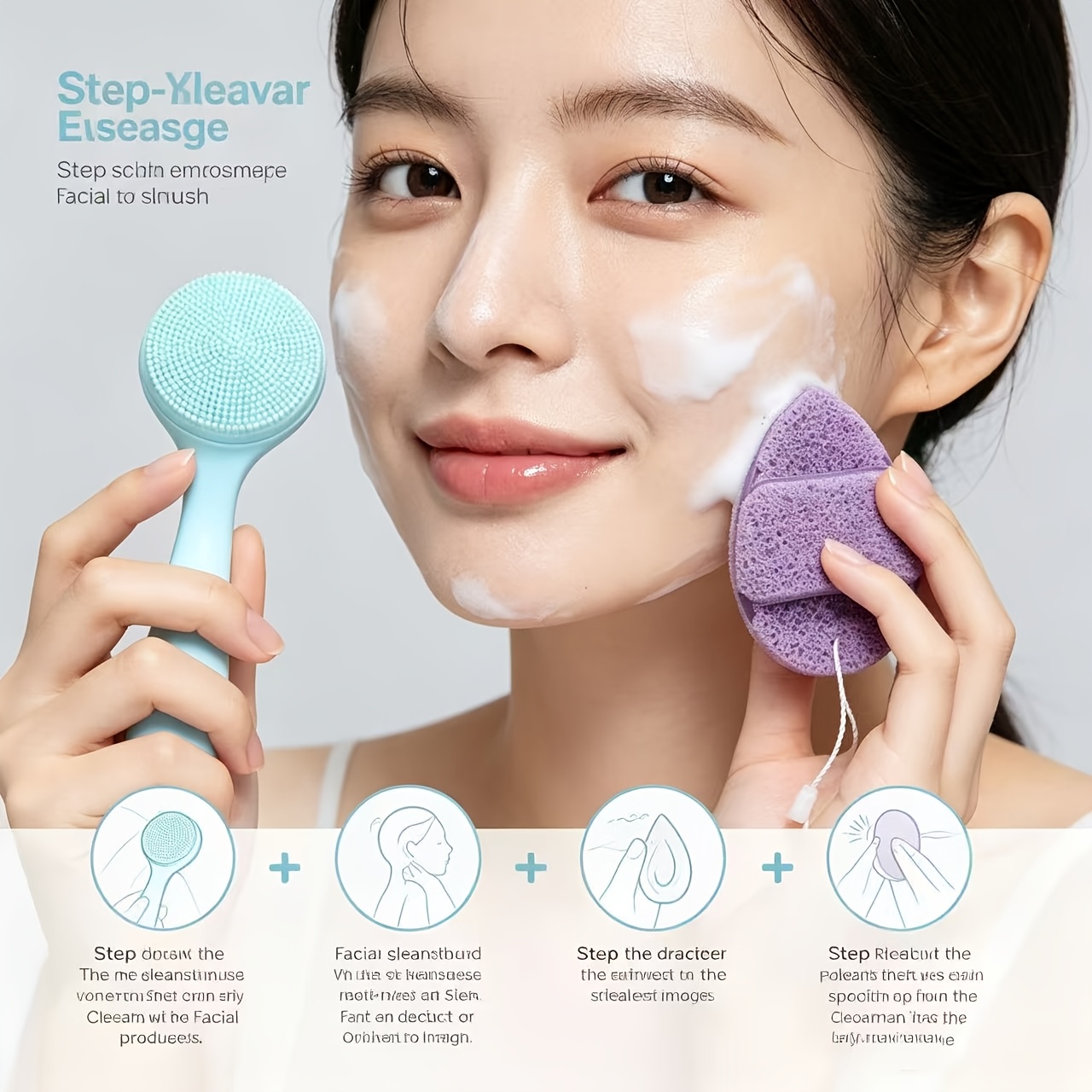 2pcs Silicone Face Scrubbers with Sponge Face Pads, Deep Cleansing Kit