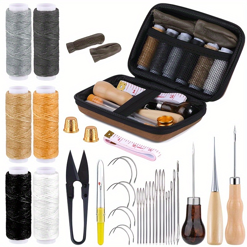 

1 Set Professional Leather Repair Sewing Kit - Complete Craft Diy Set With Waxed Thread, Stitching Awl, Specialty Needles, Scissors, And Accessories For Shoe And Upholstery Repair