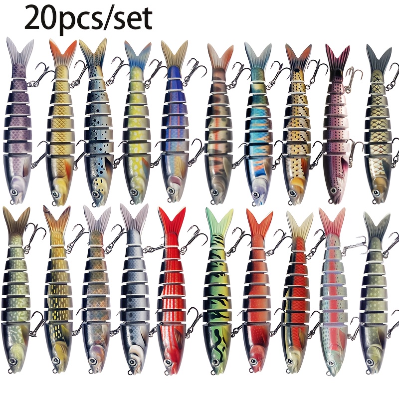 

QQNAL 20pcs Leurres de Pêche Minnow Multi-Articulés, Appâts Coulants de 5.32" pour la Mer Profonde, Swimbait de Longue Portée de 19g pour la Pêche en Eau Douce et Salée