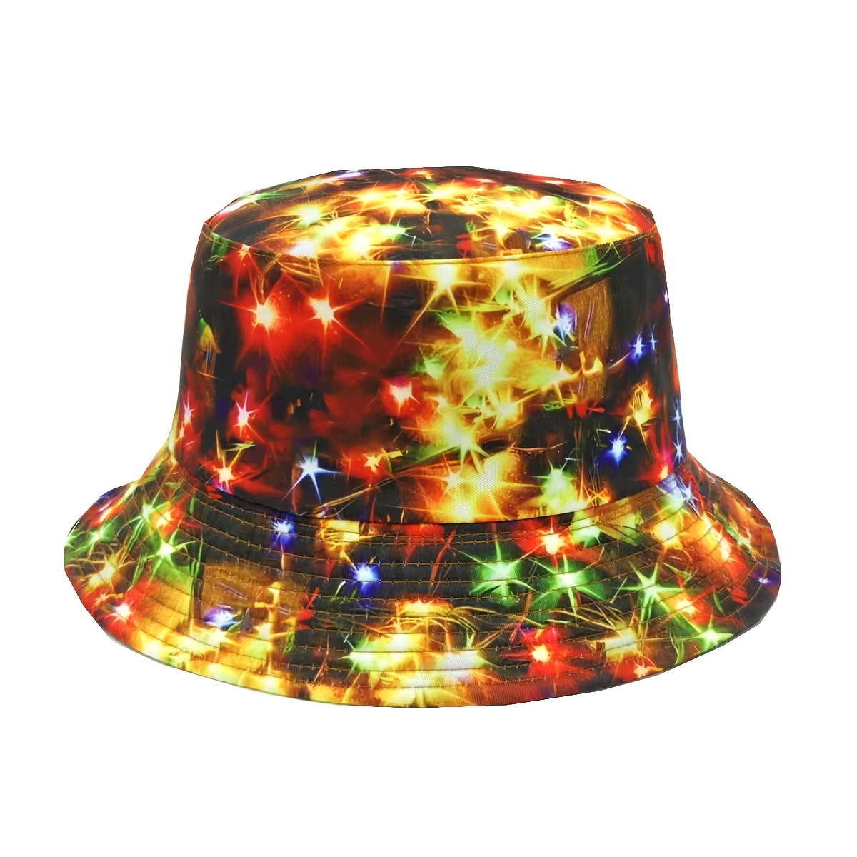 

Reversible Christmas Light Pattern Bucket Hat, Lightweight & Stylish For Holiday Parties, Perfect Gift Idea, Christmas Hat