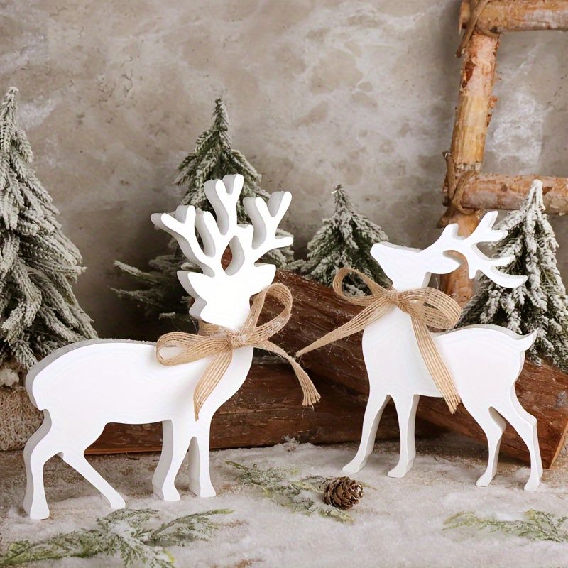 

Style Decorative Reindeer Statues Set Of 2 - Manufactured Wood Animal Theme Tabletop Accents For Holiday Shelf, Cabinet, Home Display - Rustic Christmas Decor, Multipurpose Use, No Text Signs