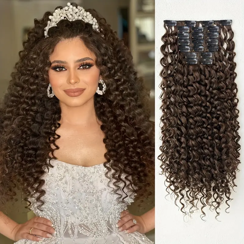 7pcs hair clip with ombre color 18 inch heat resistant fiber synthetic hair piece suitable for womens daily use details 0