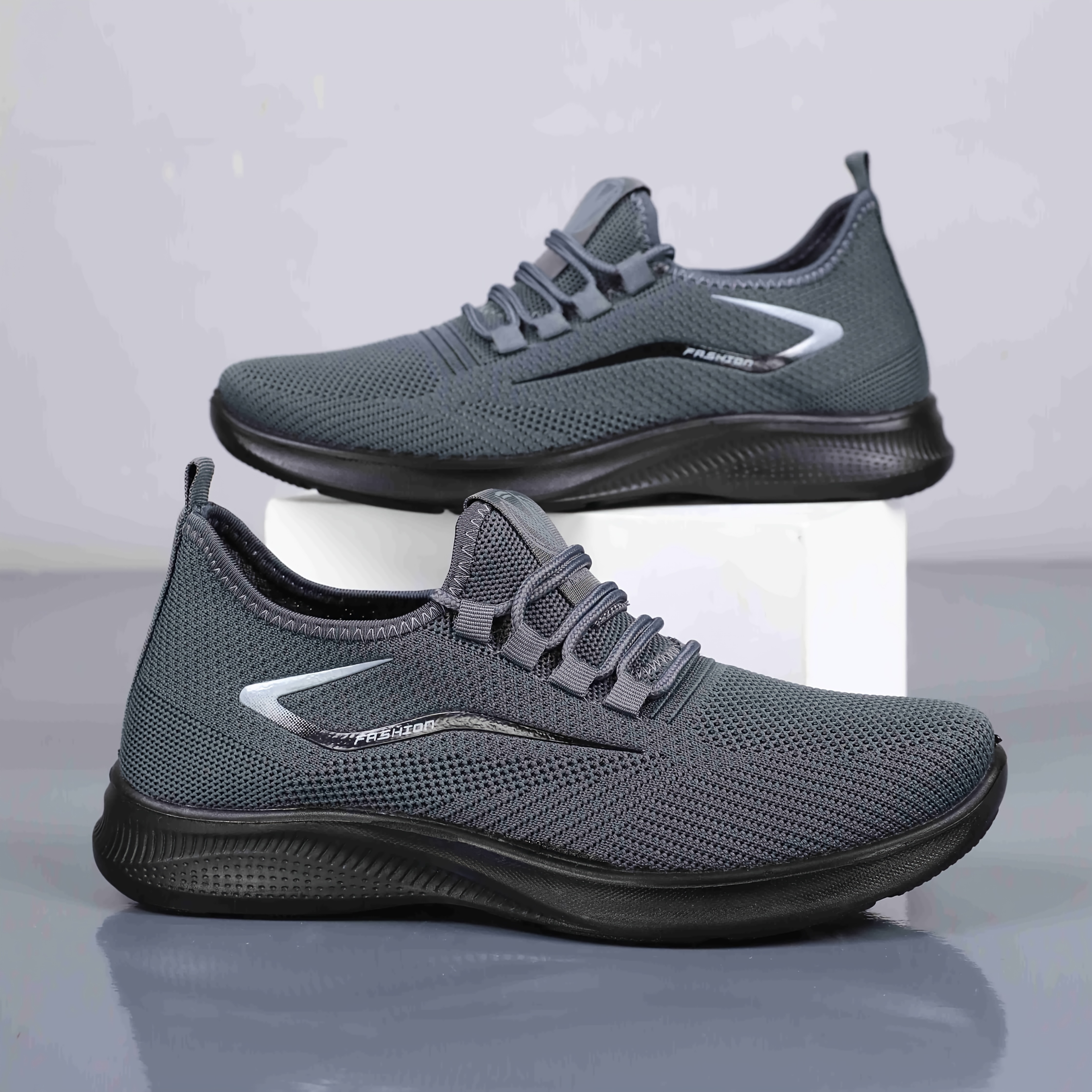 TEMU 2026 Men's Breathable Knit Casual Sneakers - Soft Sole Running Shoes