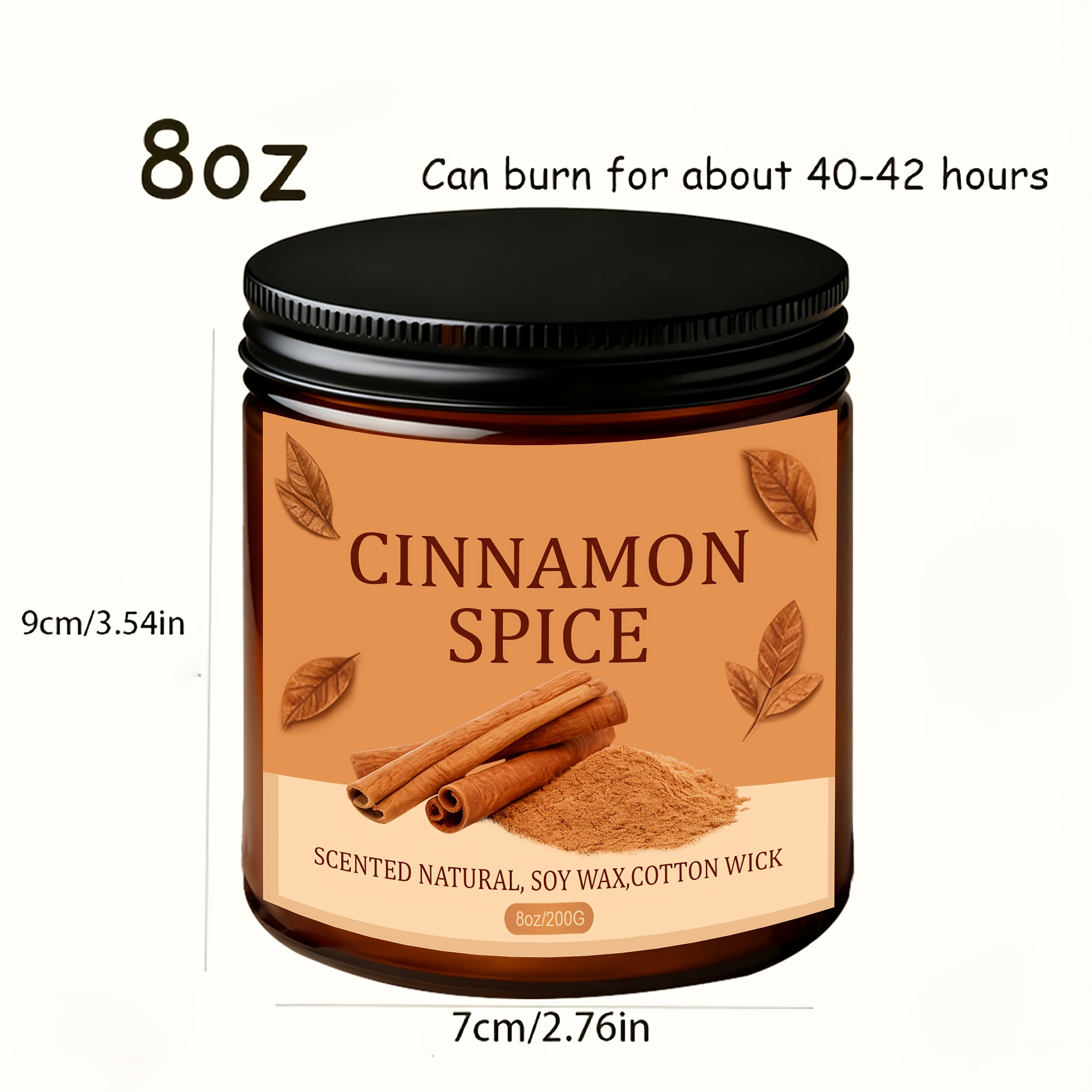 TEMU 1 Cinnamon Spice Scented Candle, Soy Wax Jar Candle, Extra Long Burn, Home Decor, Autumn Home Decor, Winter Home Decor, Christmas Gift.