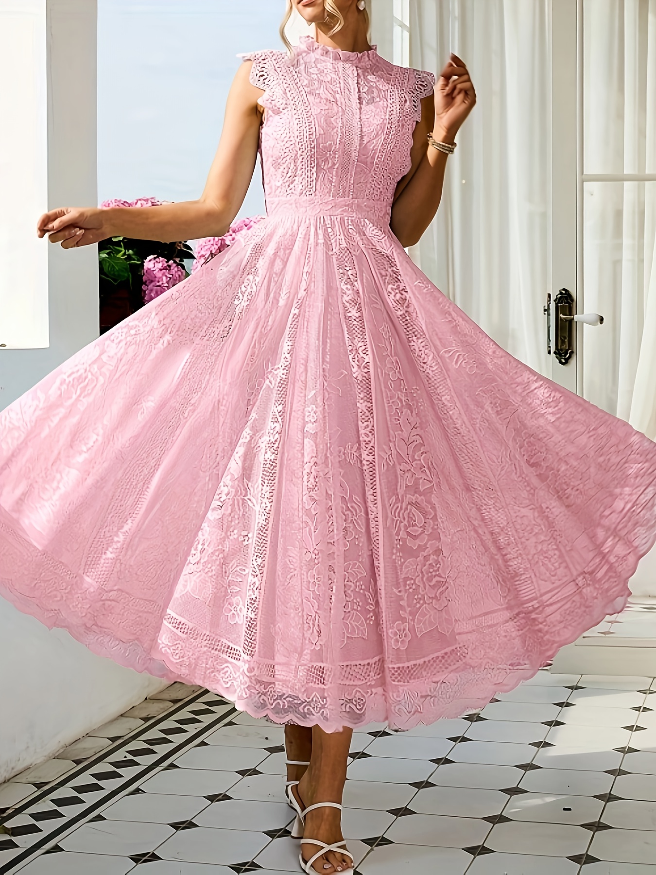 wedding guest dress womens new elegant lace fan shaped - Temu Canada