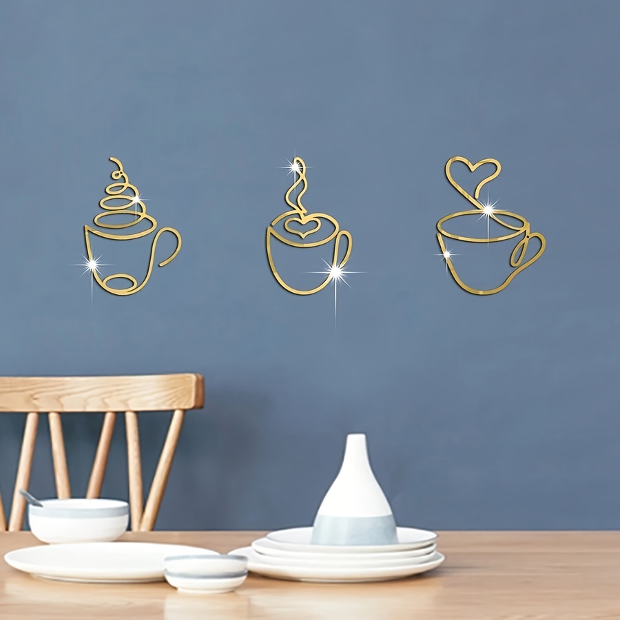 Image of 3pcs Acrylic Mirror Wall Stickers With Cup Design Logo, Mirror Wall Stickers, Home Decoration, For Decoration, Bar, Tea Room