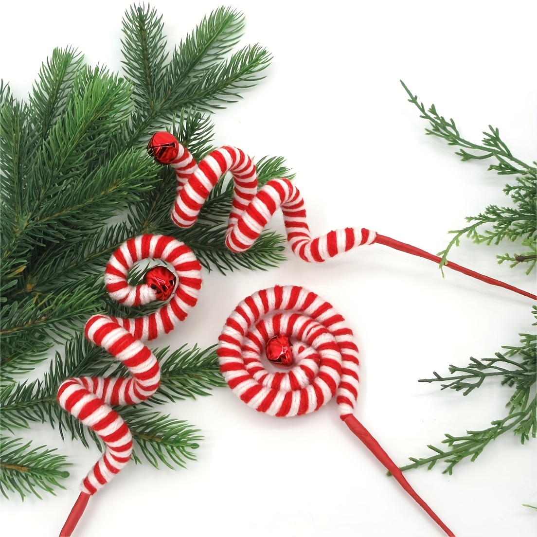 Image of 20in/50cm (6pcs/bag) Red/white Handcrafted Yarn Branch ( Multi-style Shapes), Suitable For Christmas Tree Decor/birthday Party Decoration/ Decoration/ Decor/shop Elegant Decor