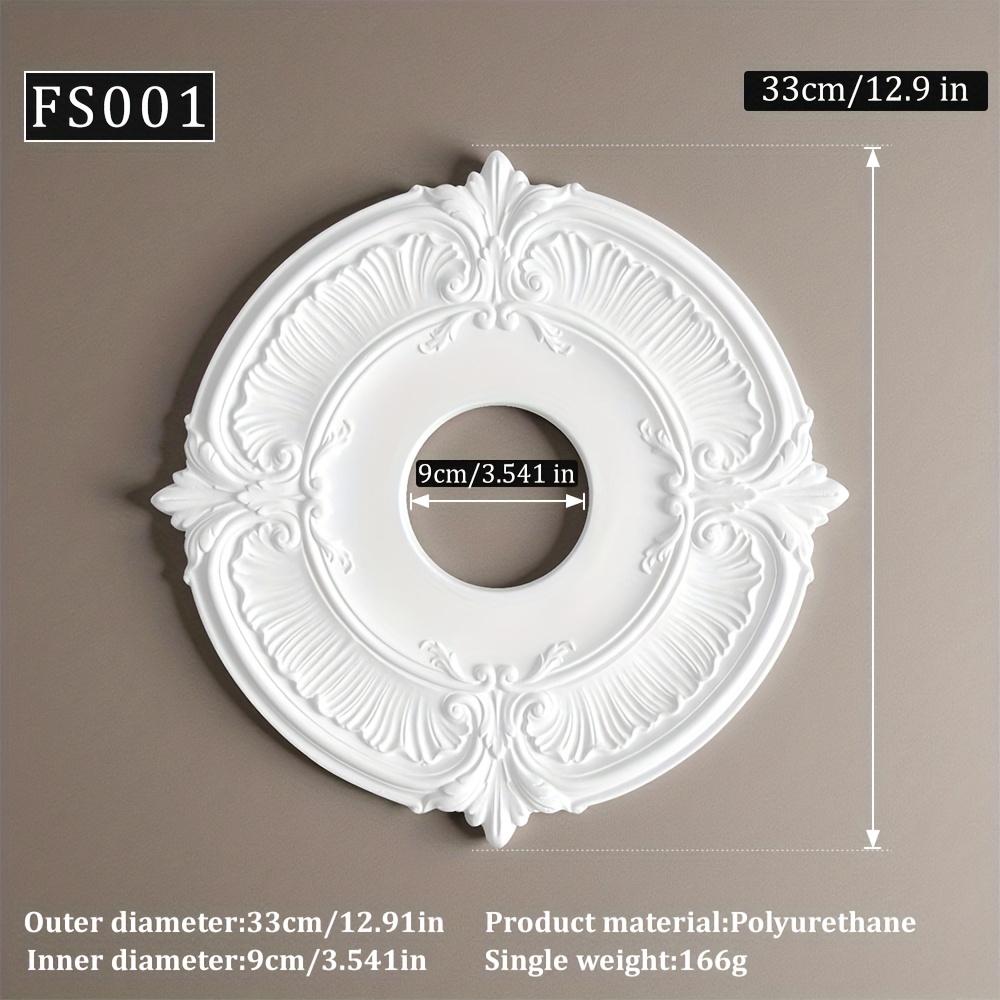 TEMU 1pc Elegant French Pu Material Ceiling Medals, 12.9-inch And 17.9-inch, Decorative Bases For Ceiling Chandeliers And Fans, White Matte Surface,