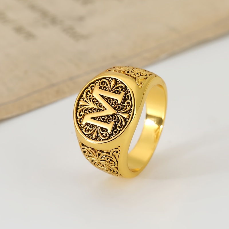 Image of -shaped Letter Ring, With Exquisite Carvings, Suitable For Men And Women. Durable For Daily And Party Wear, An Elegant Gift Details And High-quality Plating, Perfect For Spiritual