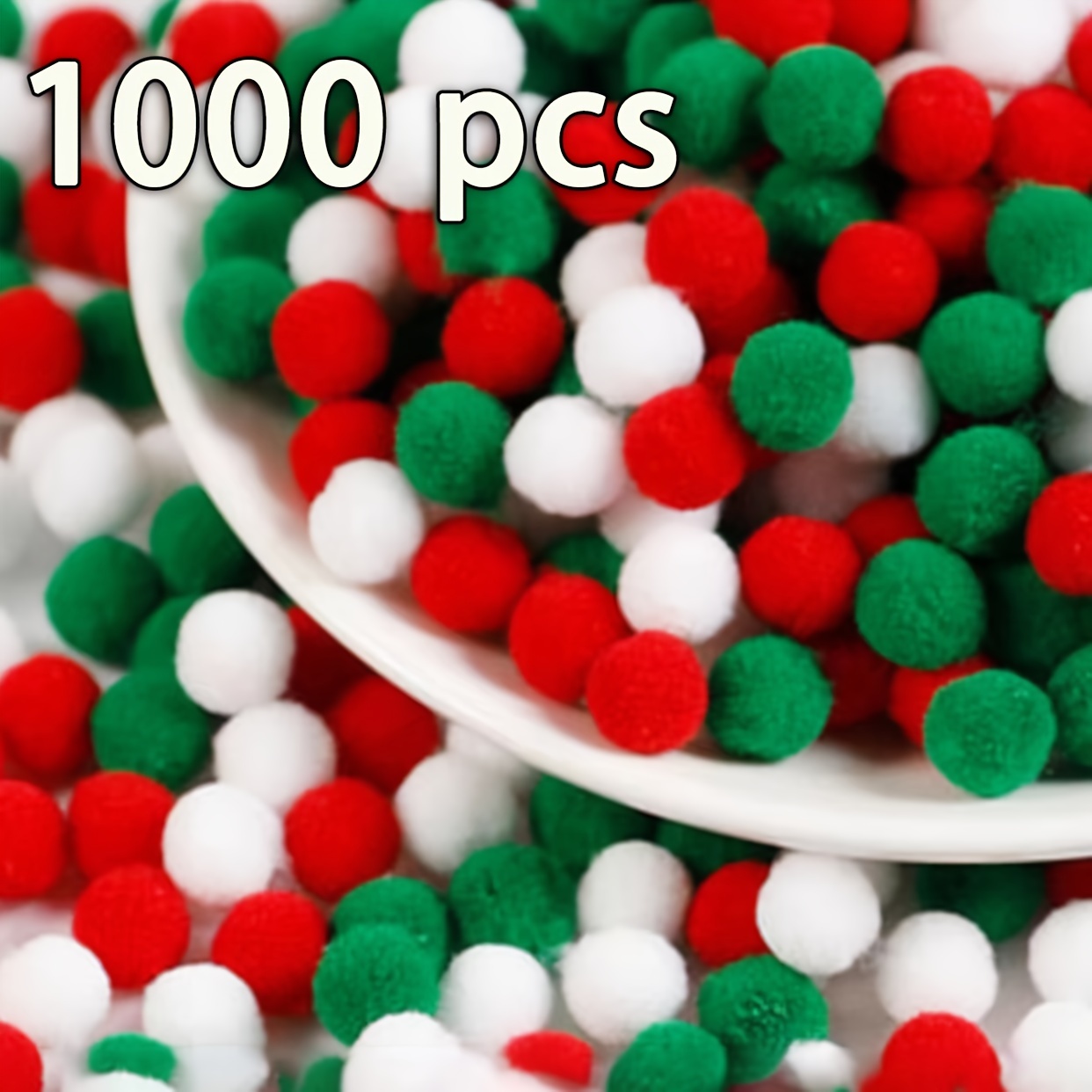 

1000pcs Christmas Pom Set - Assorted 0.39" Red, & For Diy Crafts, Decorations, Party Supplies, And Wrapping