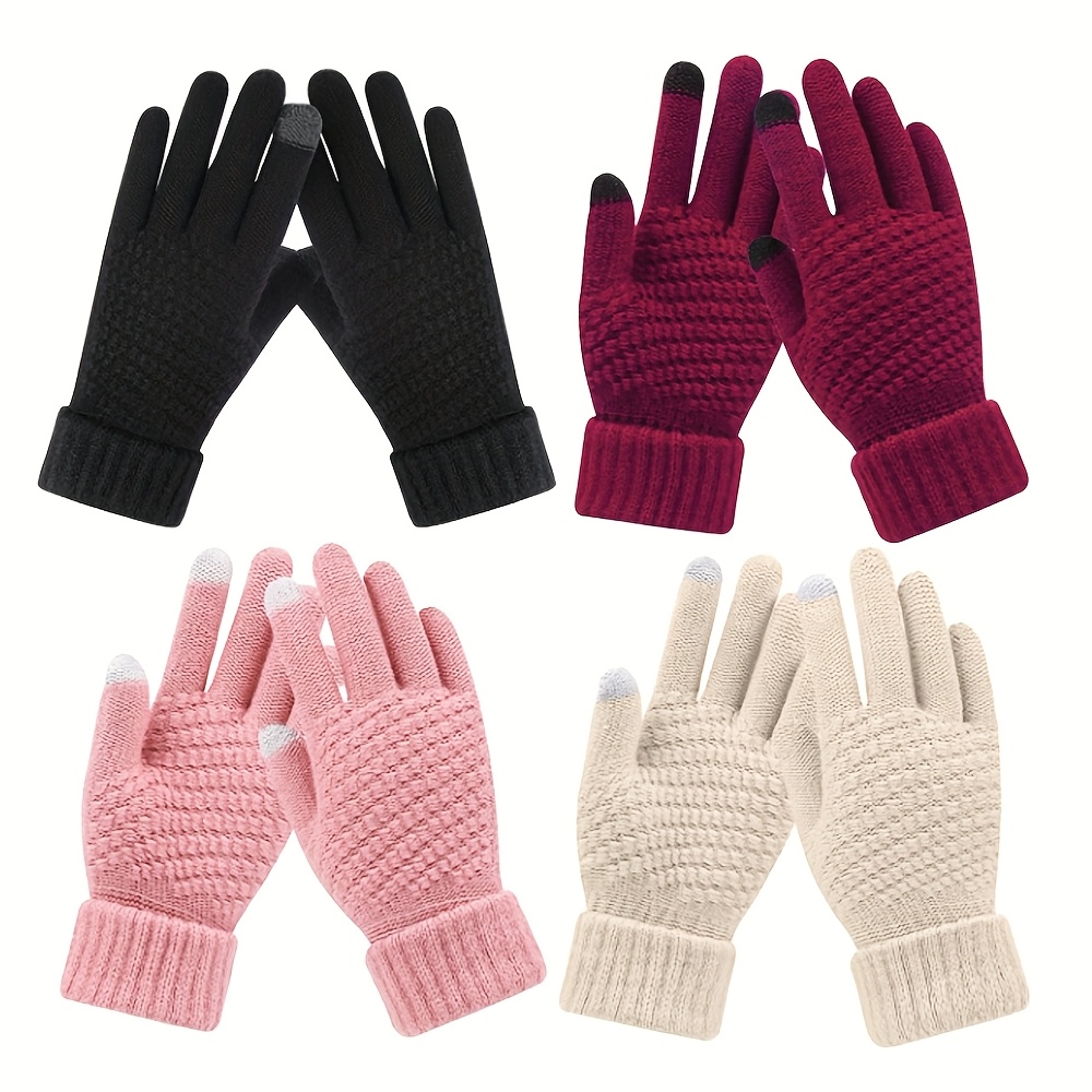 TEMU 4 Pairs Women's Touchscreen Winter Gloves With Phone-friendly Operation, Warm Elastic Cuffs & - Weather Gloves For Smartphone Use, Ideal