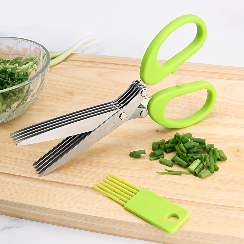 TEMU 5 Blade Scissors With Cleaning Comb, Stainless Steel Kitchen Cutter, Multi Layer Sharp Scissor For , , Parsley, , Basil, Vegetable Cutting Tool,