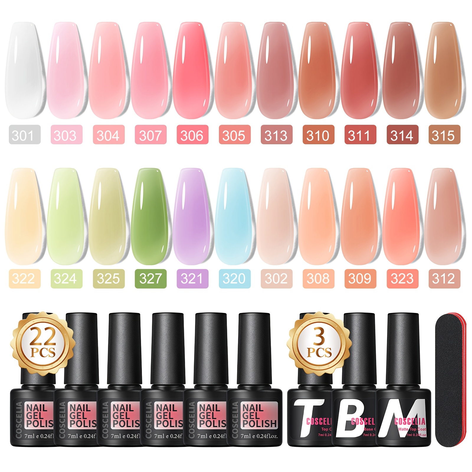Image of Coscelia Nail Gel Polish 7ml 25pcs Nude Pink Jelly Glass Gel Polish With Top & Base And Matte Coat Semi Permanent Soak Off Led Cured Nail Art Diy At Home Nail Salon