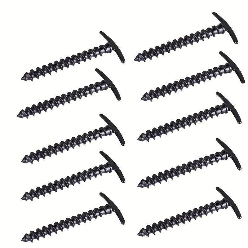 TEMU Lot de 10 piquets de terre durables avec poignée ergonomique, chevilles à vis de fixation coupe-vent pour tente, auvent, camping et randonnée