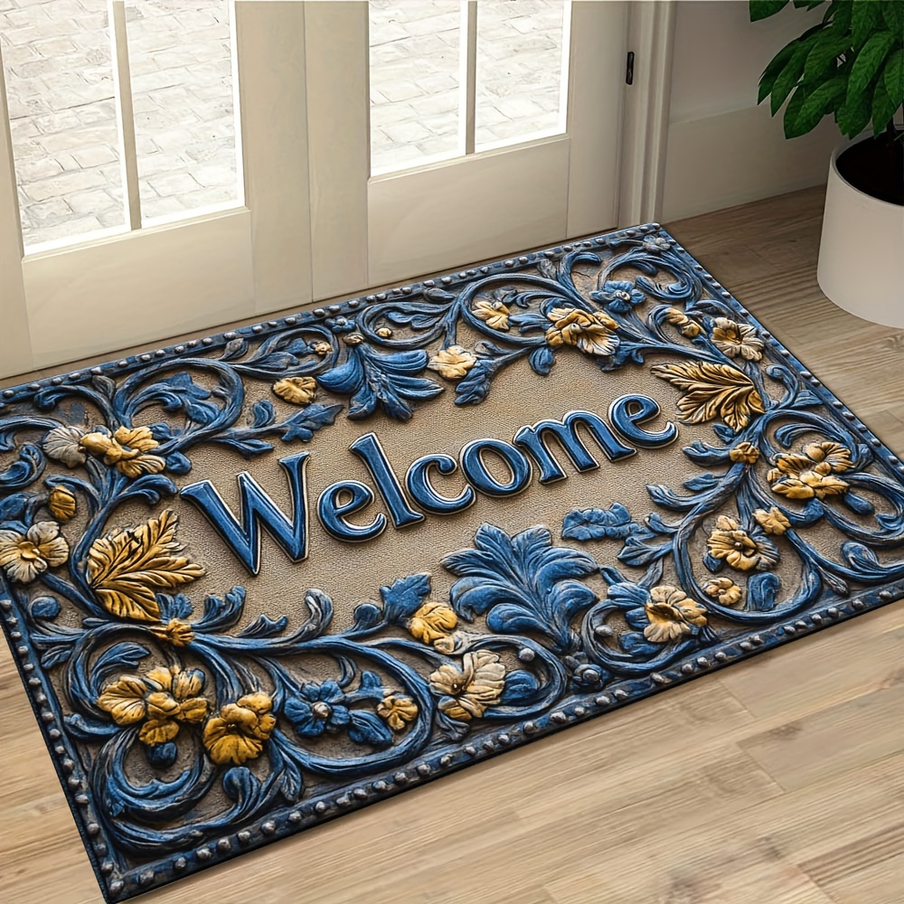 

Chic Abstract Line Welcome Doormat - Botanical Pattern, Non-slip & Machine Washable Polyester Rug For Home & Outdoor Decor - Entryway, Bedroom, Balcony - Ideal Christmas Gift