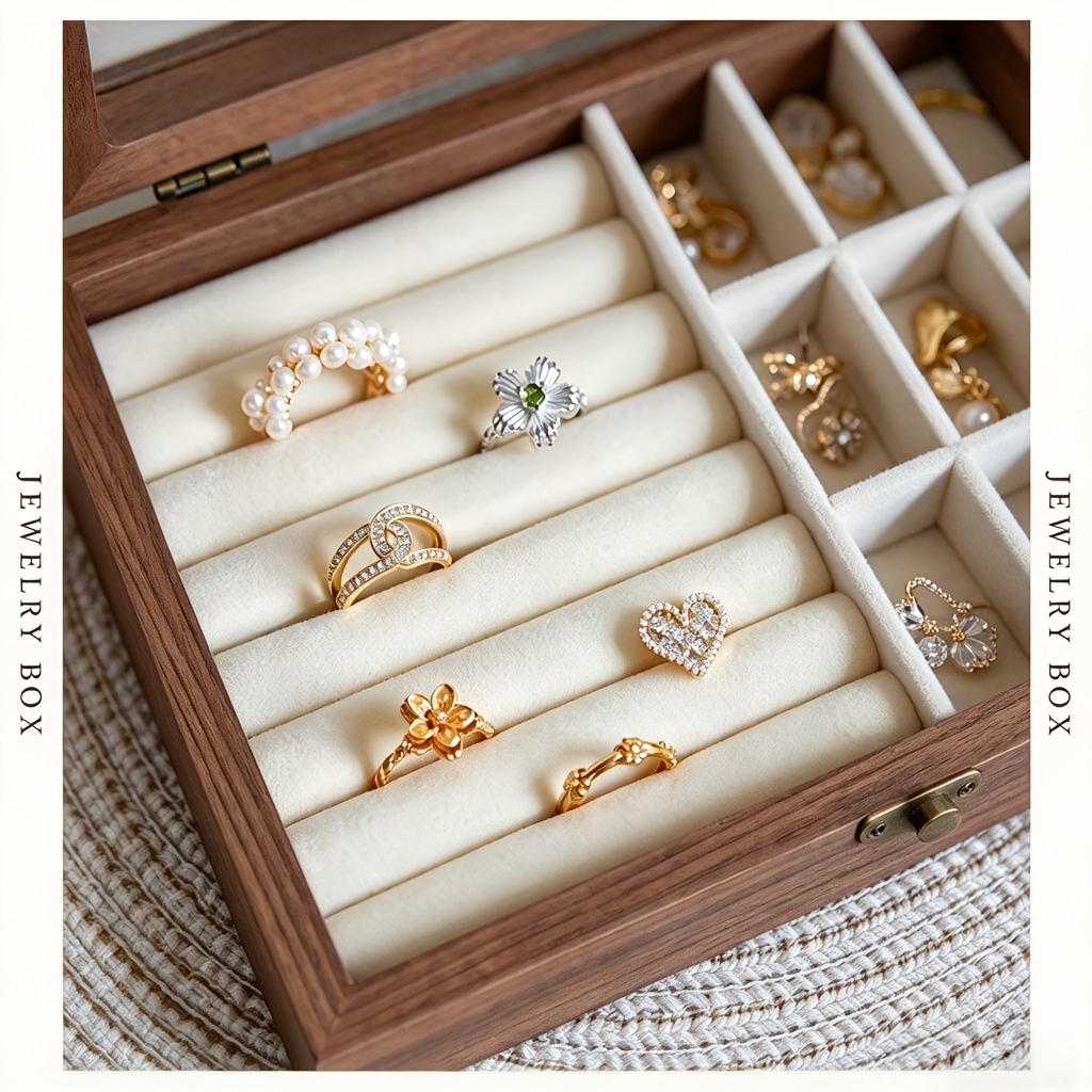 Wooden Ring and Earring Storage Box with Glass Lid