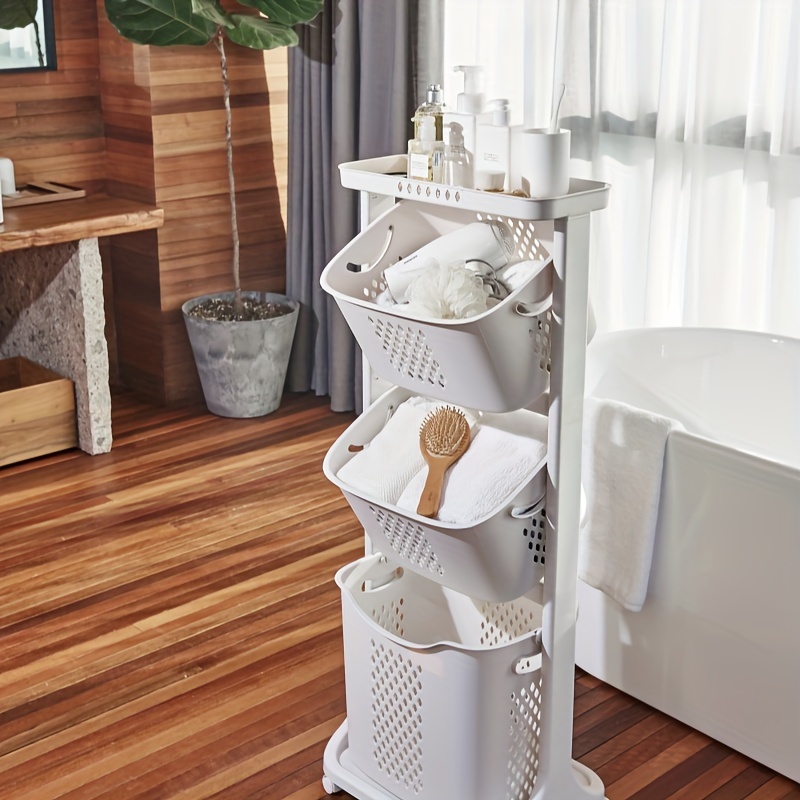 Modern Double Layer Laundry Hamper with Wheels Multi Compartment Storage Basket for Bathroom Bedroom Living Room Baskets Bins Containers for