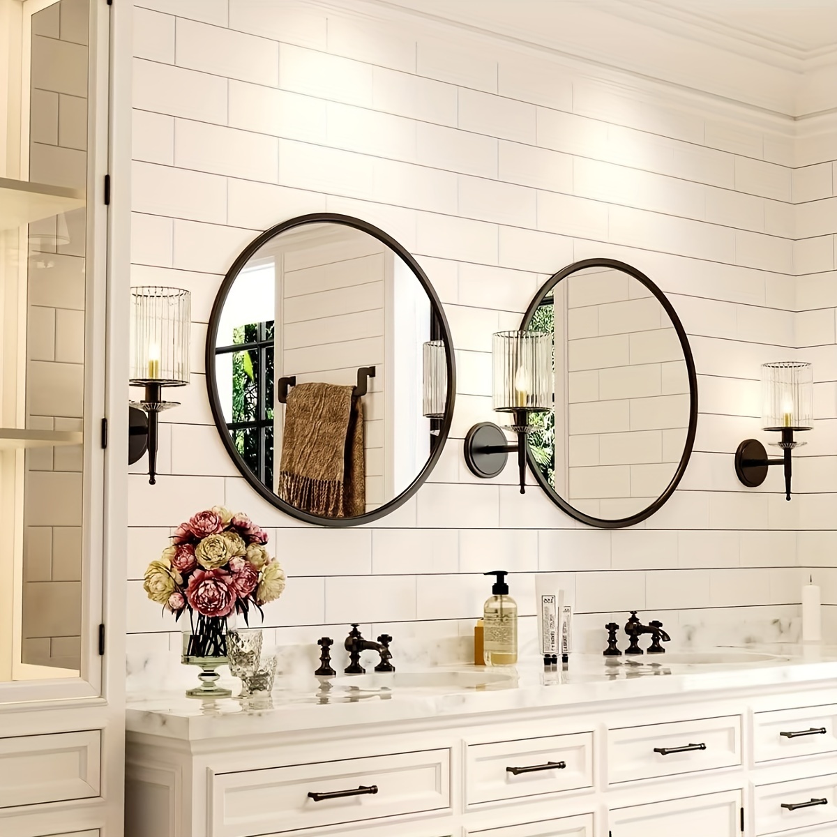Espejo redondo grande de 39 pulgadas, espejo de baño con marco de metal  negro, espejo de tocador moderno, espejo circular para baño, sala de estar