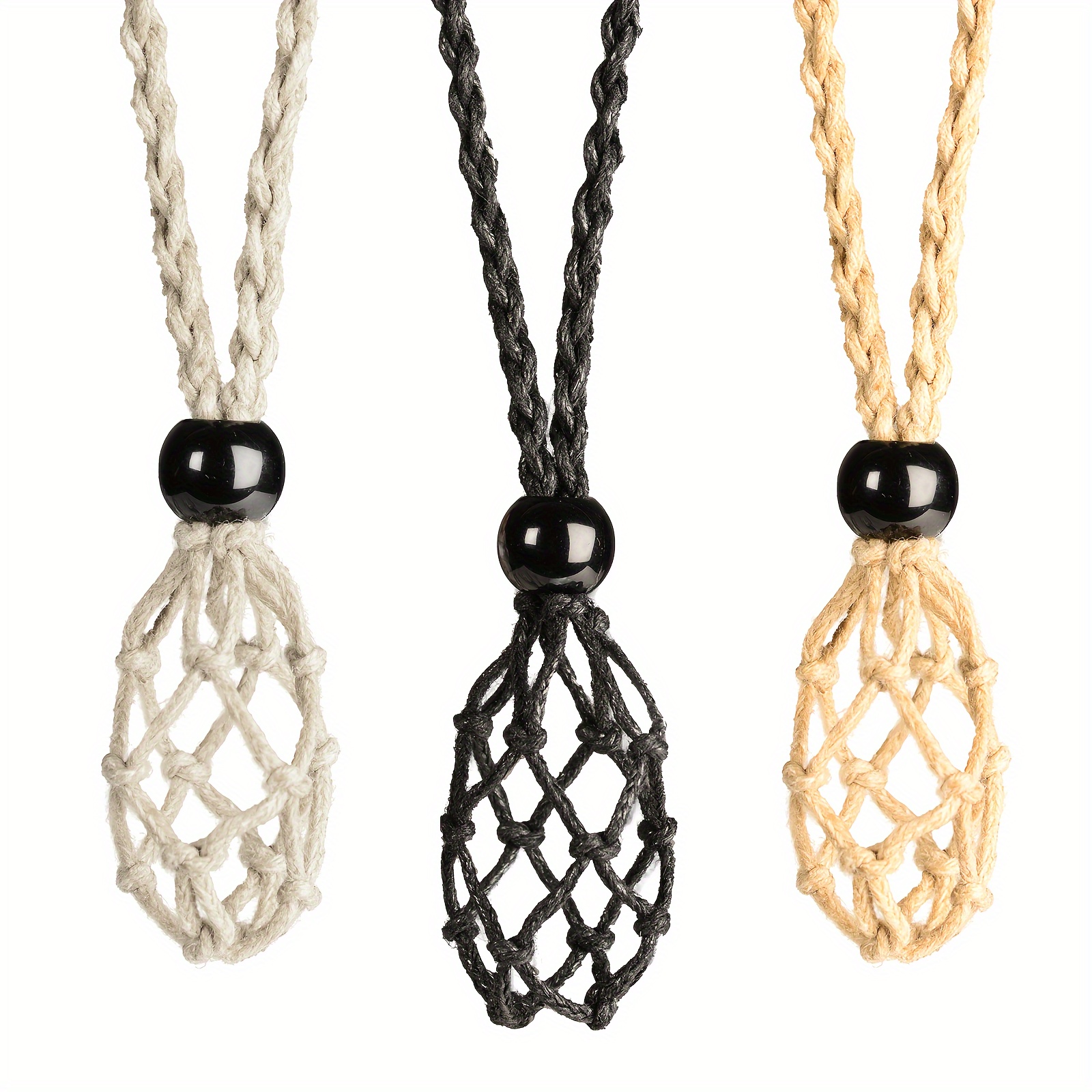 3pcs Crystal Cage Necklace Holder Cord with Adjustable Length