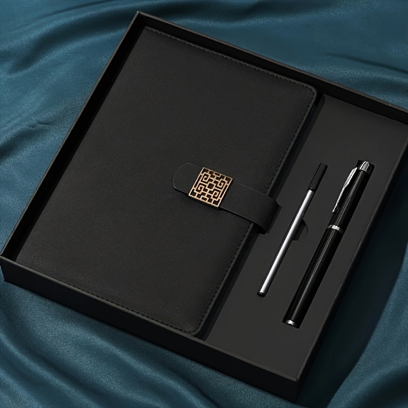 

Vintage A5 Leather Notebook Gift Set With Metal Pen & Refill - 200 Pages, Dotted Lines, Bookmark, Soft Cover - Ideal For Business Meetings, Office Work, And Daily Use