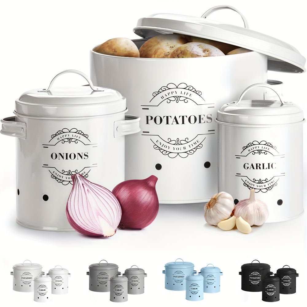 TEMU Set Of 3 Potato, Onion And Garlic Canned Food Storage Bins, Handy Preserved Fruit, Canned Food, Vegetable Basket