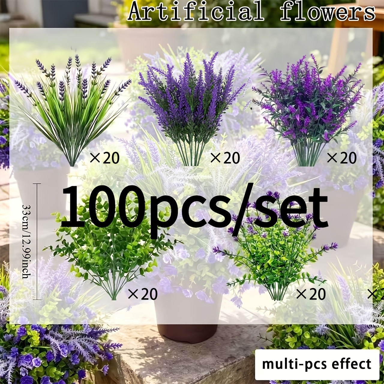 TEMU Set Completo di 100 Pezzi di Fiori e Piante Artificiali - Bois Violetto, Lavanda, di , Orsetto e Finti Arbusti - Materiale Resistente ai UV,
