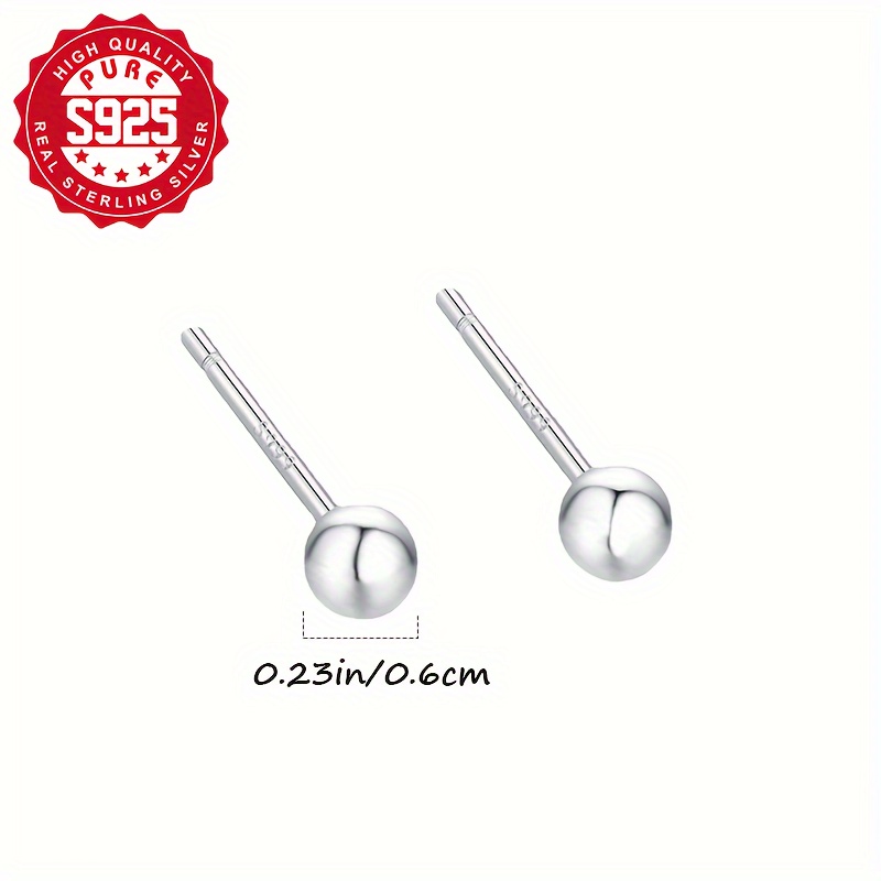 Women's S925 Silver Small Round Bead Earrings, Classic