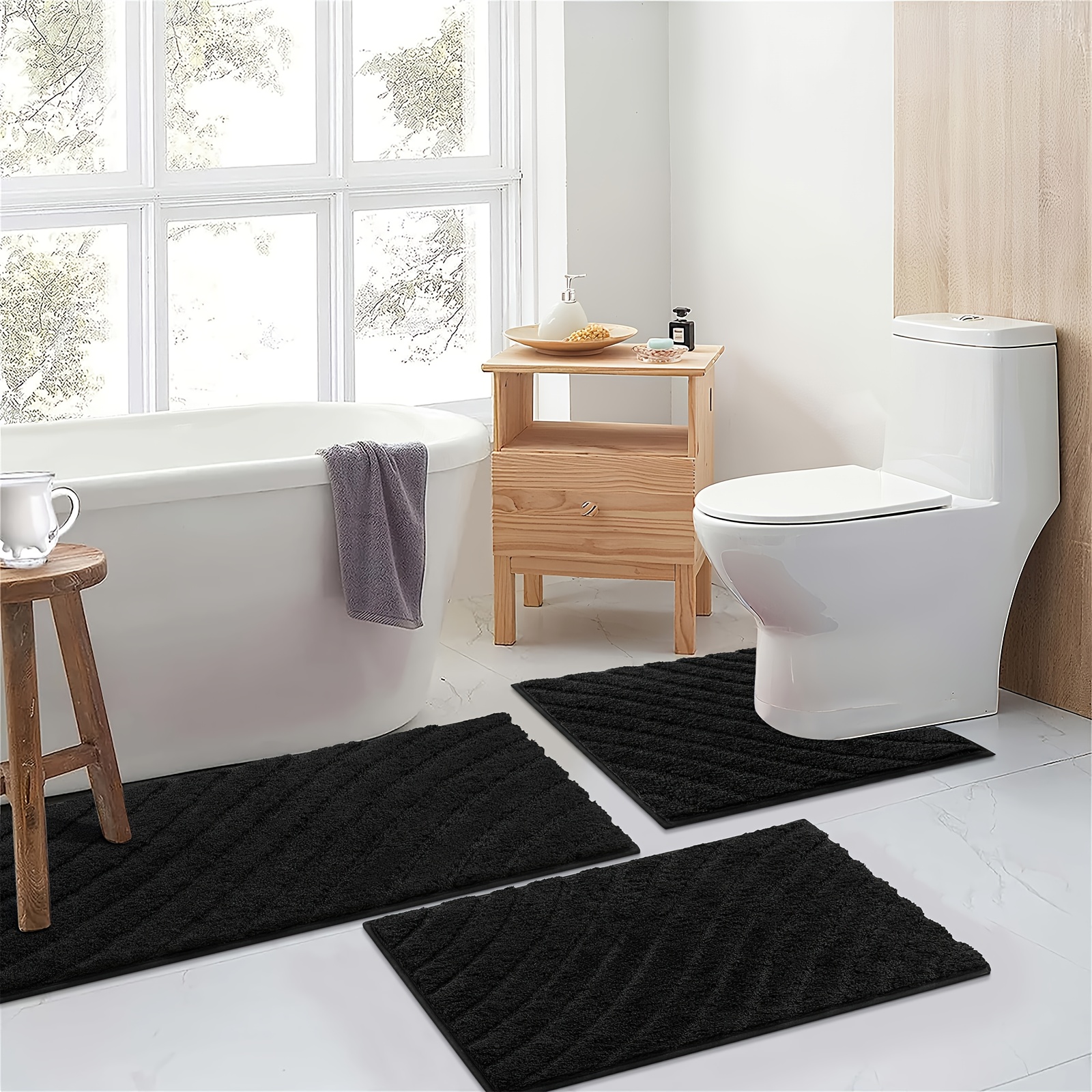 microfiber bath mat non slip shaggy bathroom rug set 3pcs bathroom mat set super absorbent bath mats for bathroom washable quick dry bathroom rugs for floor tub and shower home decor Product details 0