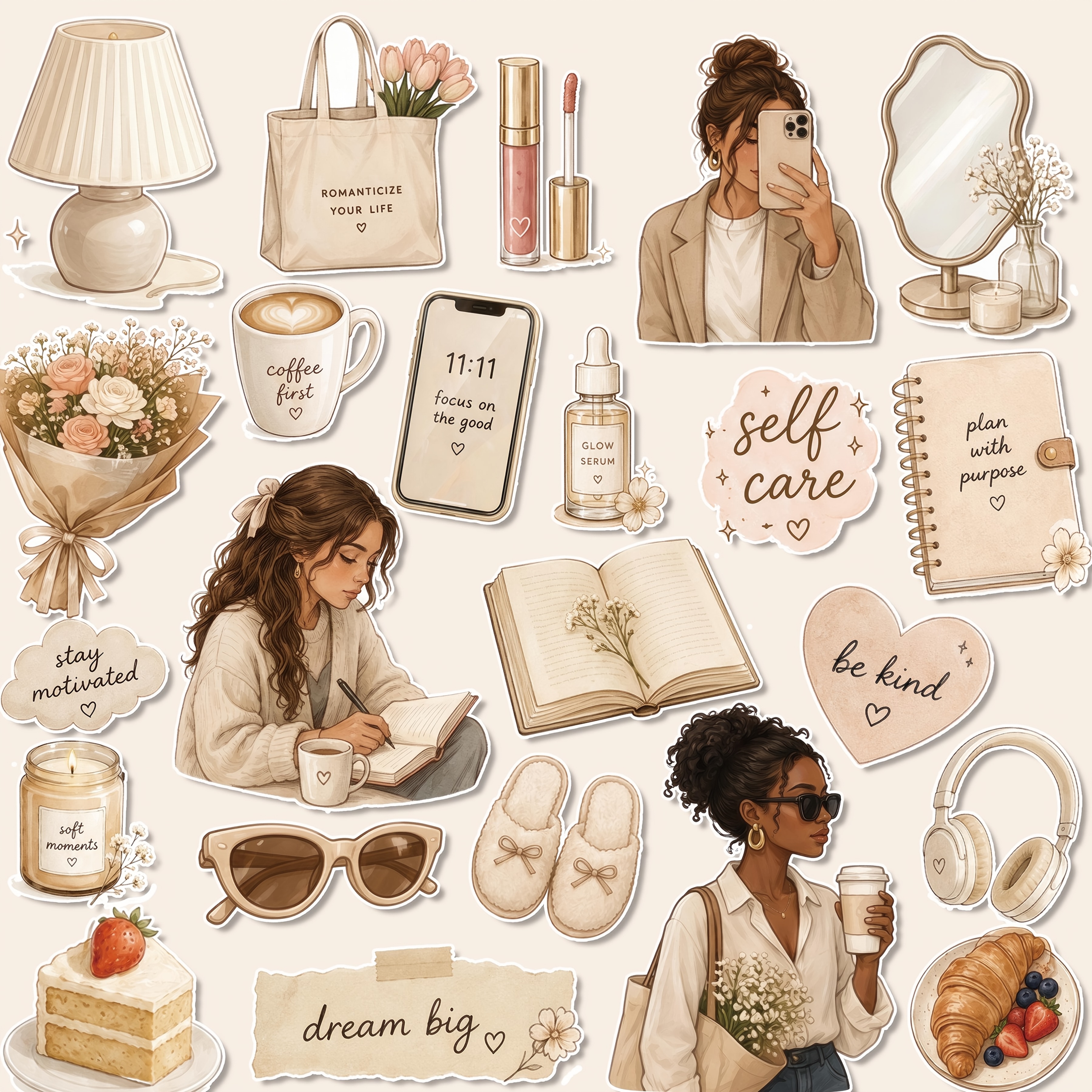 TEMU 1 Set, Delicate Daily Self-life Theme Stickers, Planner Stickers, Office Stickers, Friendship Love Gift Stickers, Packaging Stickers, Holiday