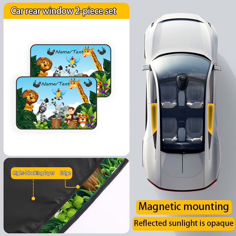TEMU Juego de 2 cortinas magnéticas personalizadas para interior de coche, estilo de dibujos animados, diseño de capa con patrones impresos en