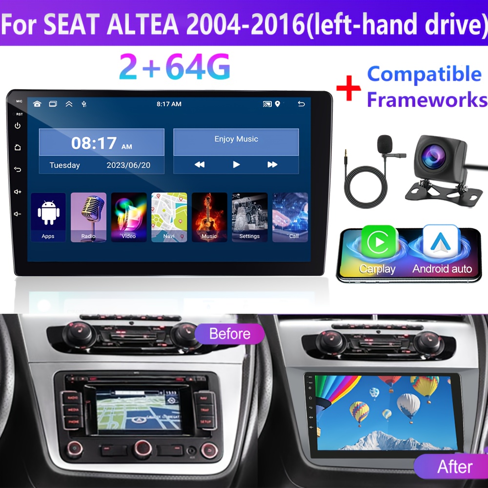TEMU [2G+64G] PODOFO 13 Car Stereo para SEAT ALTEA 2004-2016 (conducción a la izquierda) ( incluido) Carplay inalámbrico Auto, pantalla táctil de 9