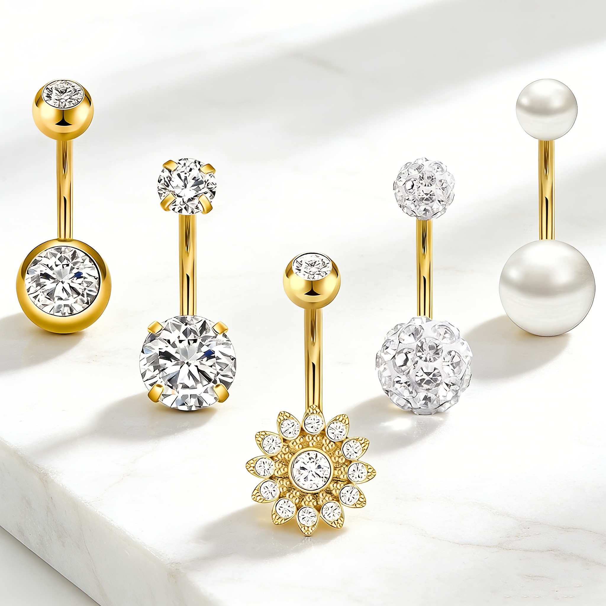Image of A 5pcs Set Of Button Rings, Featuring A Cute And Sexy Design Perfect For Vacations. This Stainless Steel Body Piercing Jewelry Set For Women Is Ideal For Gifts, Parties, And