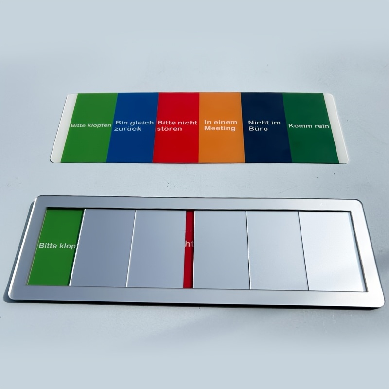  6 options do not disturb please knock in a meeting   working remotely back   privacy door slider sign for meeting conference room silvery
