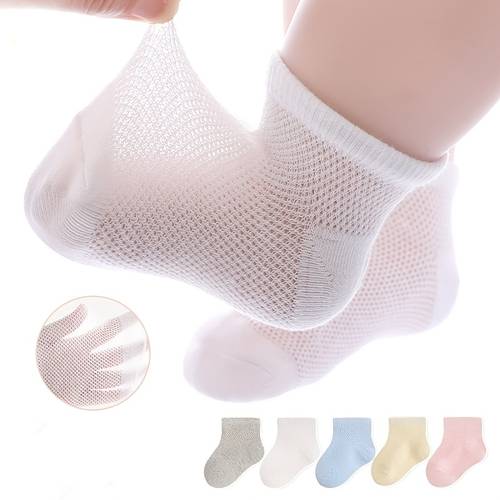 5 pairs of summer thin baby socks solid color childrens socks breathable mesh short socks that dont constrict