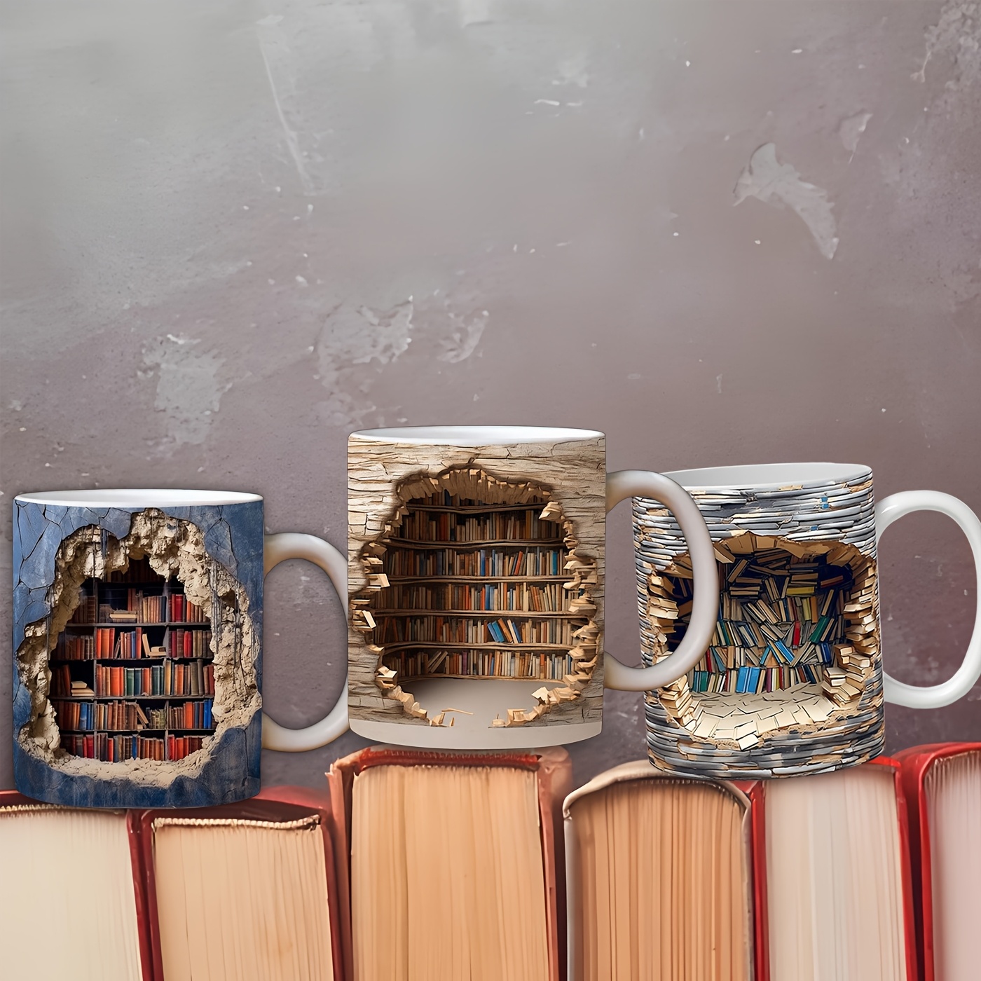 

1pc Unique 3d Bookshelf Mug - Ceramic Coffee Cup With Realistic Book Design, & Artistic, & Coffee Enthusiasts, Ideal Birthday, Holiday, New Year Gift, Handwash Only,