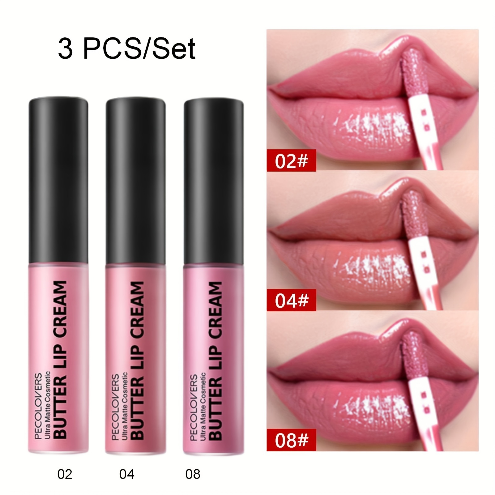TEMU Valentine's Day 3pcs/set Non-sticky Lip Gloss Long Lasting Nude Lip Makeup Hydrating Lip Gloss With Essential Oil Glossy Lip Tint Long-lasting