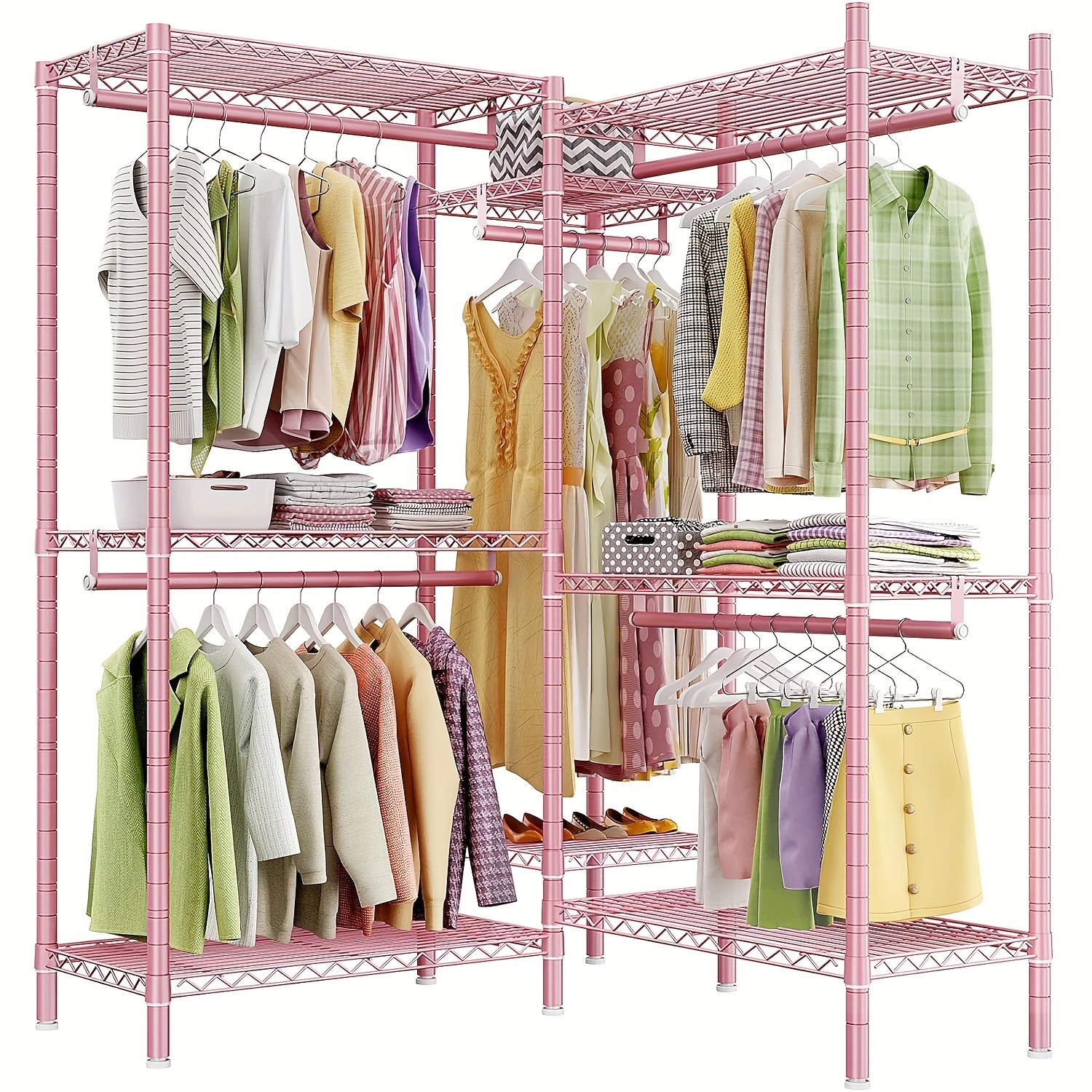 

Heavy Duty Clothes Rack, 825lbs L Shape Metal Clothes Racks For Hanging Clothes, Clothing Racks For Hanging Clothes, Diy Portable Clothes Rack, Wide Garment Rack 74.5" W X 18" D X 77" H, Pink