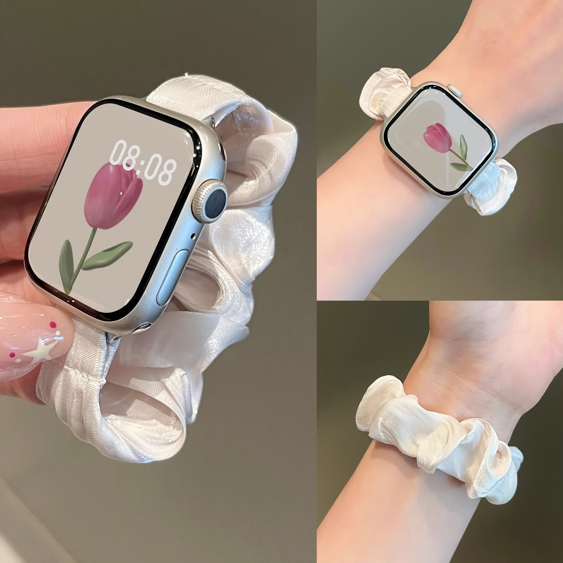   nylon hairband strap, elastic rope style, new style wristband for Women s hairband, suitable for   Watch strap 38mm/40mm/41mm/S10-42mm, 42mm/44mm/45mm/S10-46mm/49mm, smart watch replacement accessories, compatible with   Watch 10   6 5   1 se UItra series, stylish, simple, soft and comfortable wristband, chiffon ice breathable style, high-value accessories, smart watch replacement accessories (suitable for wrist   13-16cm)