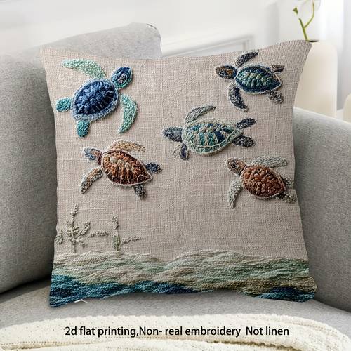 2d flat a decorative pillow cover featuring a double sided turtle design with a zipper closure showcasing a teal and brown ocean pattern this non realistic decor is suitable for home office christmas