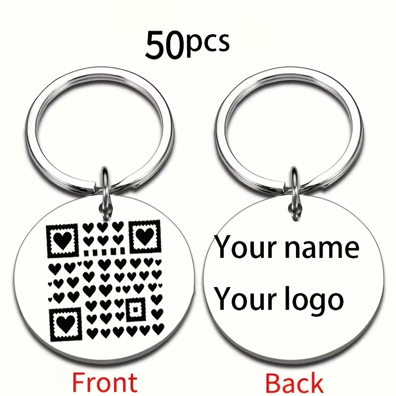[Po ] 50 kosov personaliziranih graviranih obeskov za ključe z logotipom/tekstom/QR , etiketa za QR kod za družbena omrežja in plačila, material