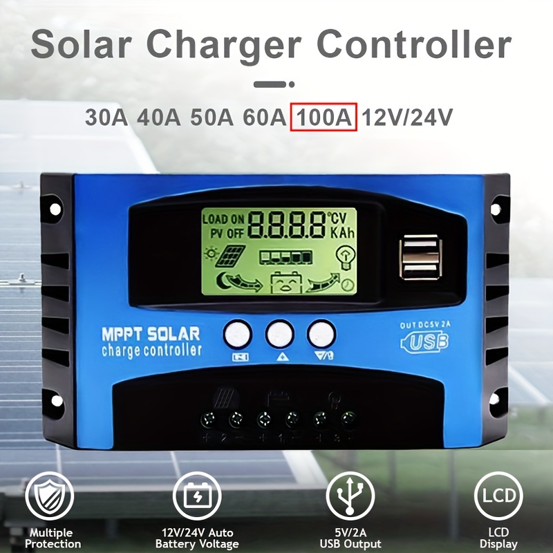 MPPT Controlador de carga solar, MPPT 40/50/60/100A Controlador de carga  solar Dual USB LCD Display 12V 24V (40A)
