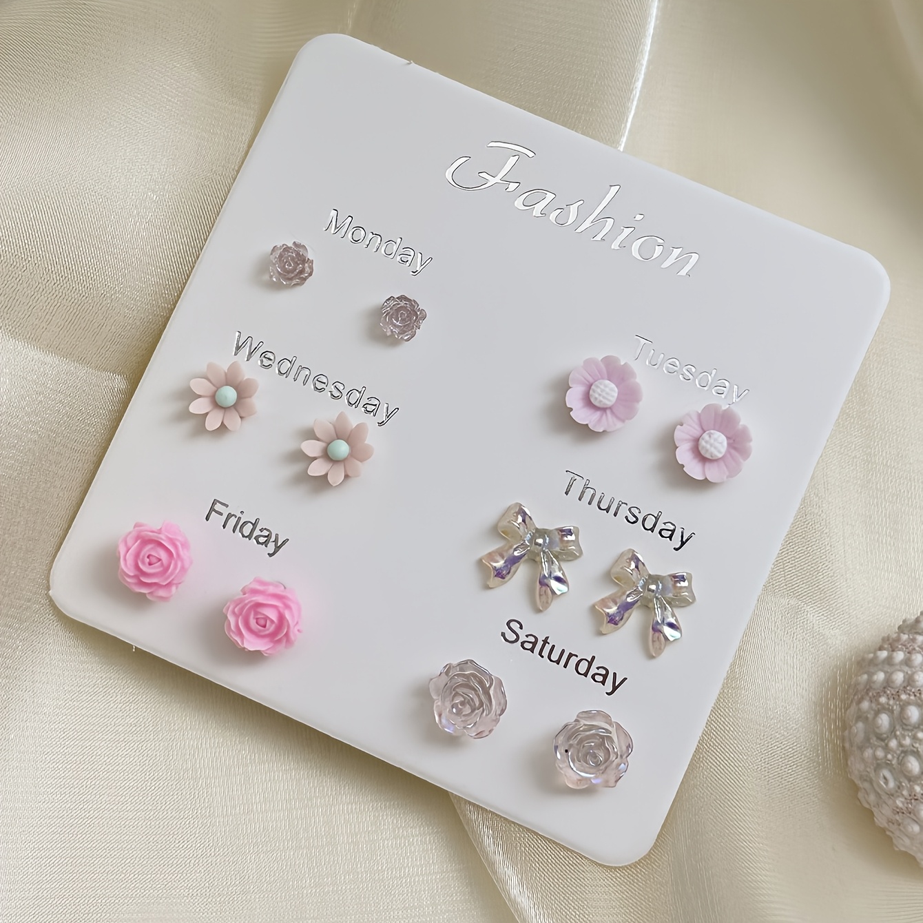 6 Pairs Colorful Flower and Bow Earrings Set