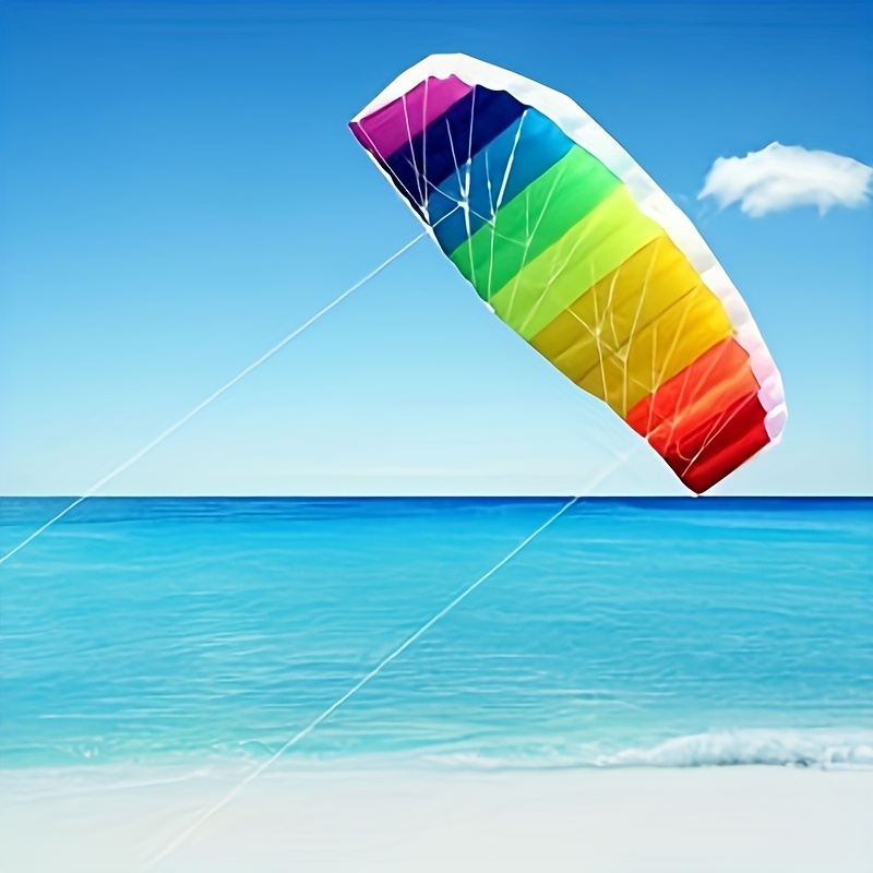 TEMU 1 Rainbow Stunt Kite With Handle - Colored Polyester Umbrella Kite Ideal For The Beach, Park, And Sports Training, Featuring An Easy-to- For